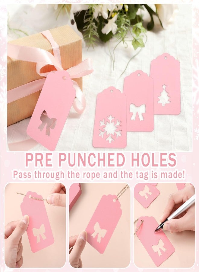 سيفانير مجموعة سيفانر من 120 قطعة من بطاقات هدايا عيد الحب الوردية مع خيط، مقاس 2.2 × 3.7 بوصة، بطاقات ورقية وردية اللون تحمل أسماء عيد الحب، ملصقات معلقة بكميات كبيرة مع فيونكة مجوفة، وزينة على شكل شجرة عيد الميلاد وندفة ثلج، مثالية لتغليف هدايا العطلات والأعمال اليدوية. - Image 4